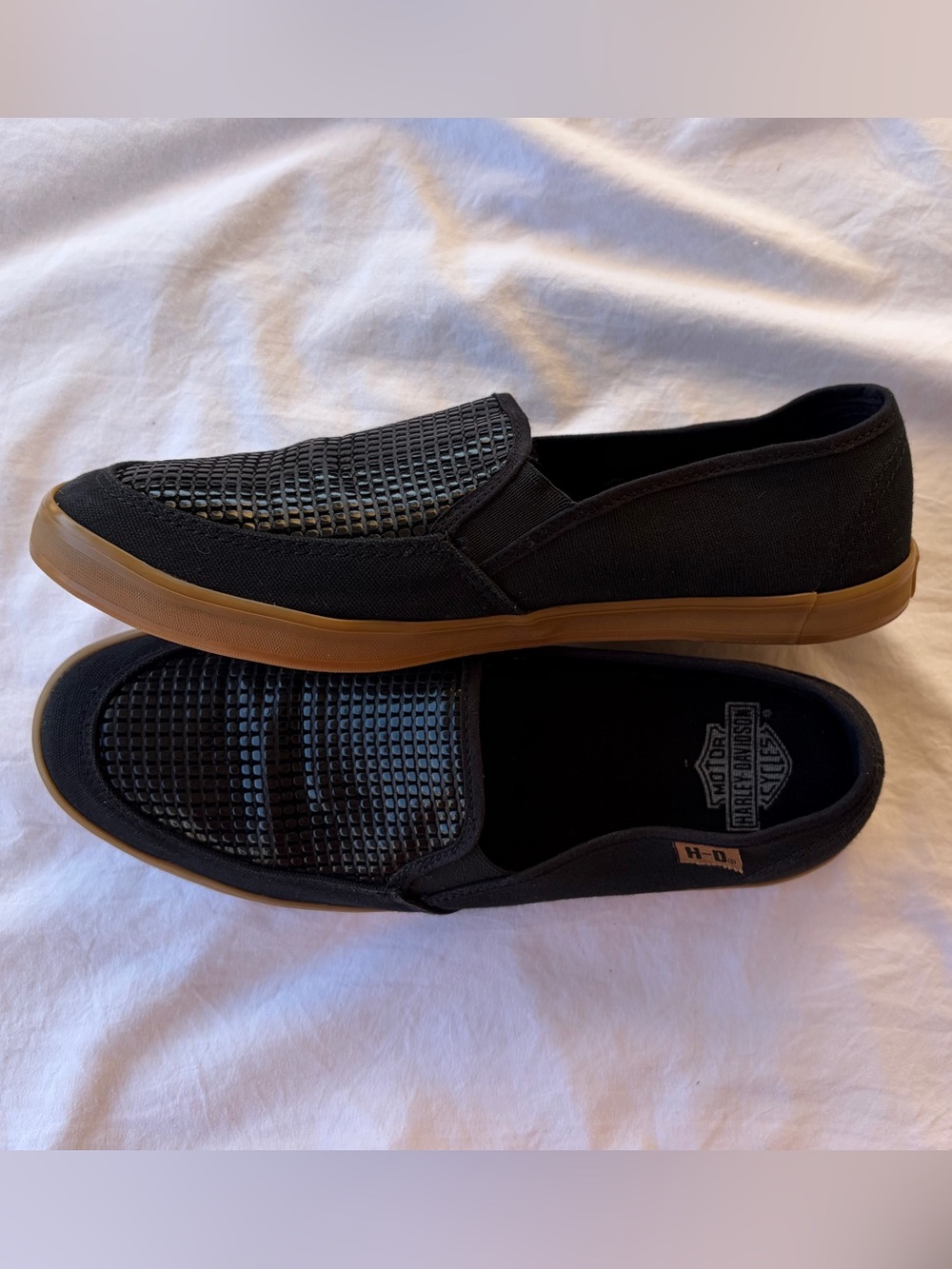 Harley-Davidson Gridley Black Slip-On Loafers Brown Gum Sole Wmn 8.5 Super Comfy